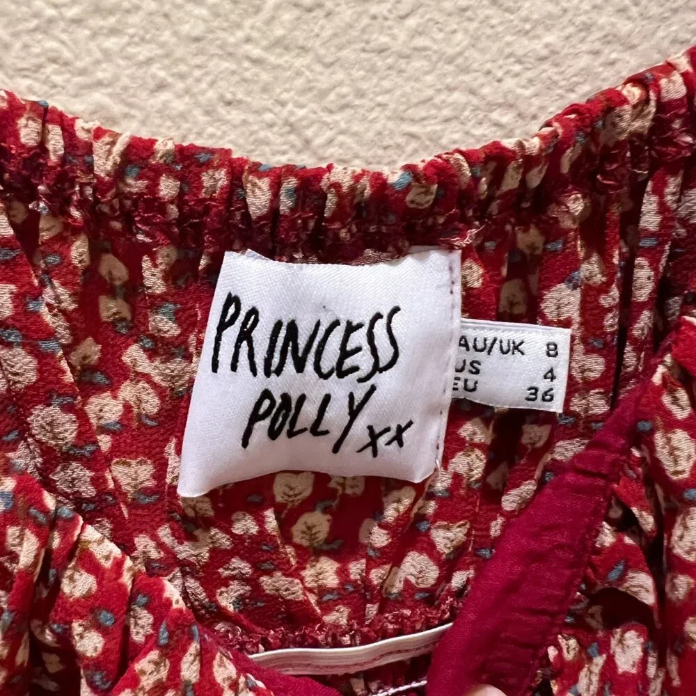 Princess Polly Maroon Floral Print Mini Dress Size 4 - Picture 3 of 7